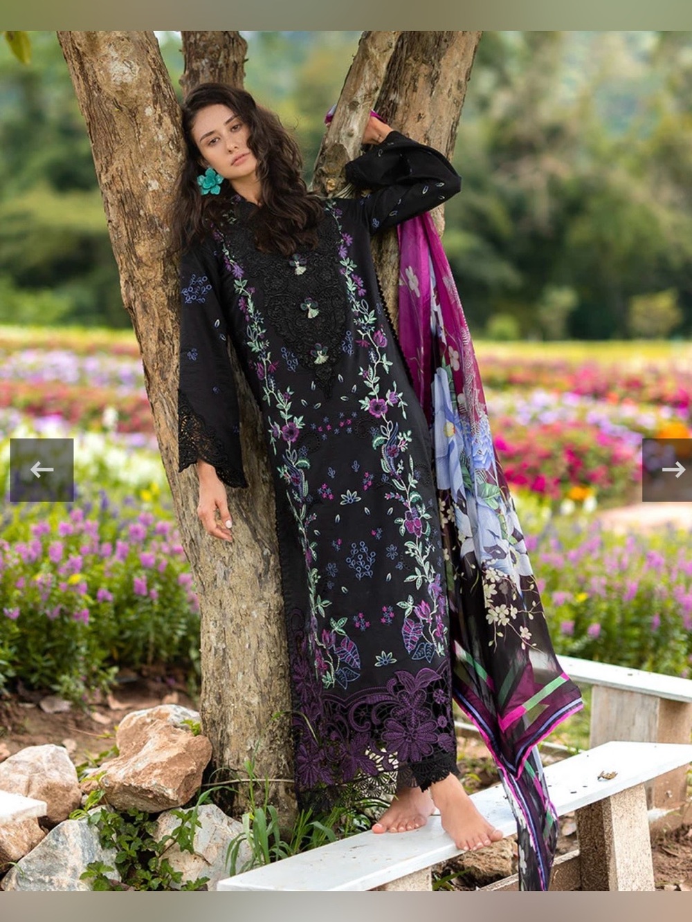 Black Floral Embroidered dress by MUSHQ brand Indian Pakistani dress suit